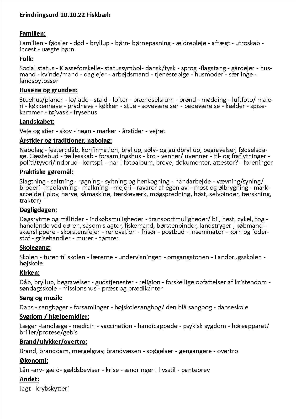 Erindringsord Fiskbæk 10.10.2022.