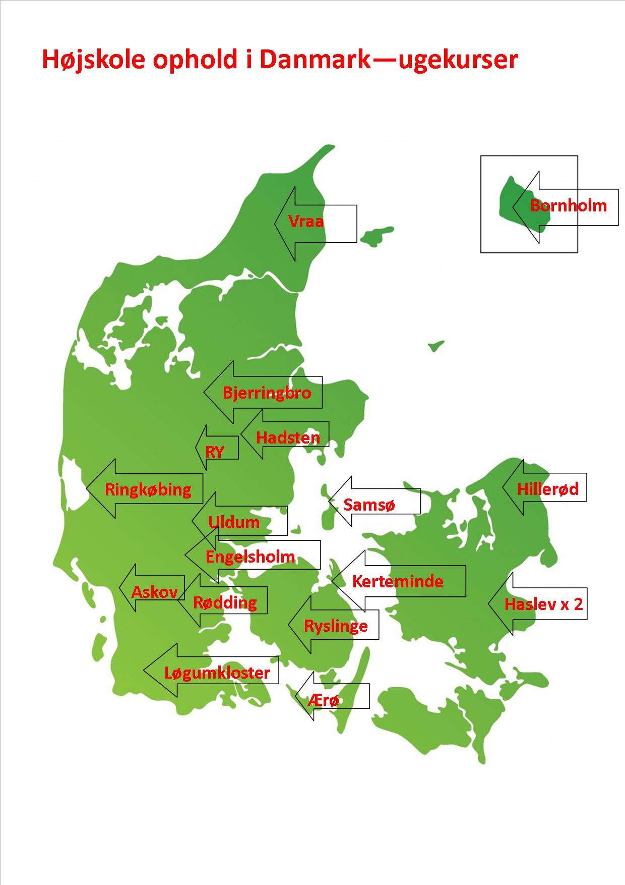 Kort over højskole ophold